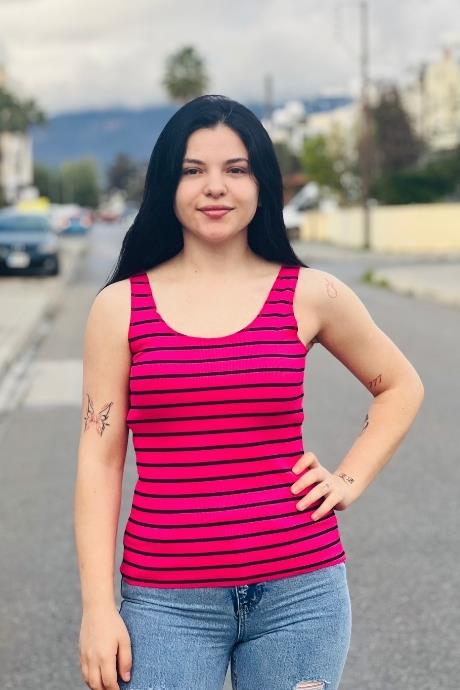 Kalın Askılı Ön Arka U Yaka Çizgili Bluz FUŞYA