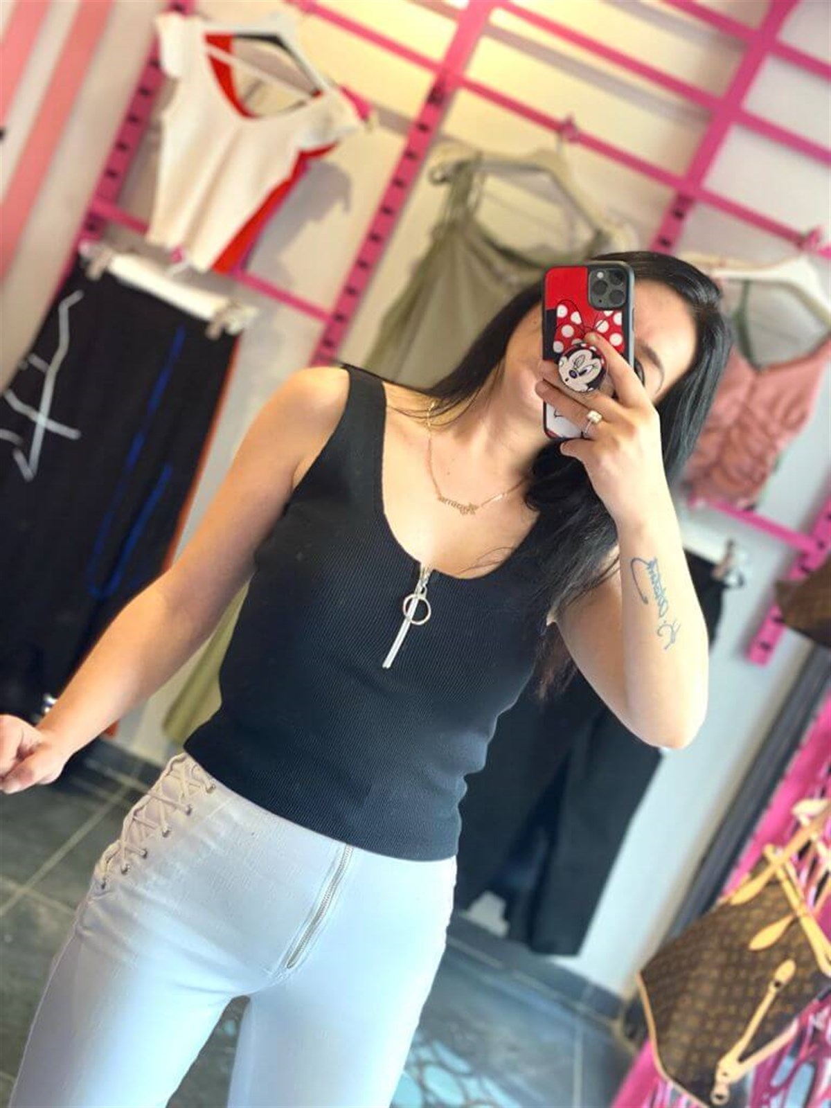 Fermuarlı Siyah Kaşkorse Crop Top