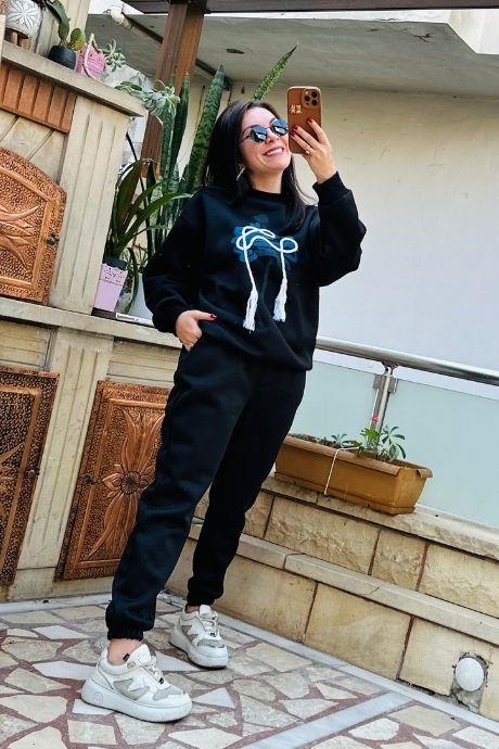 İçi Şardonlu Cepli Bel Ve Bilek Lastikli Eşofman SİYAH