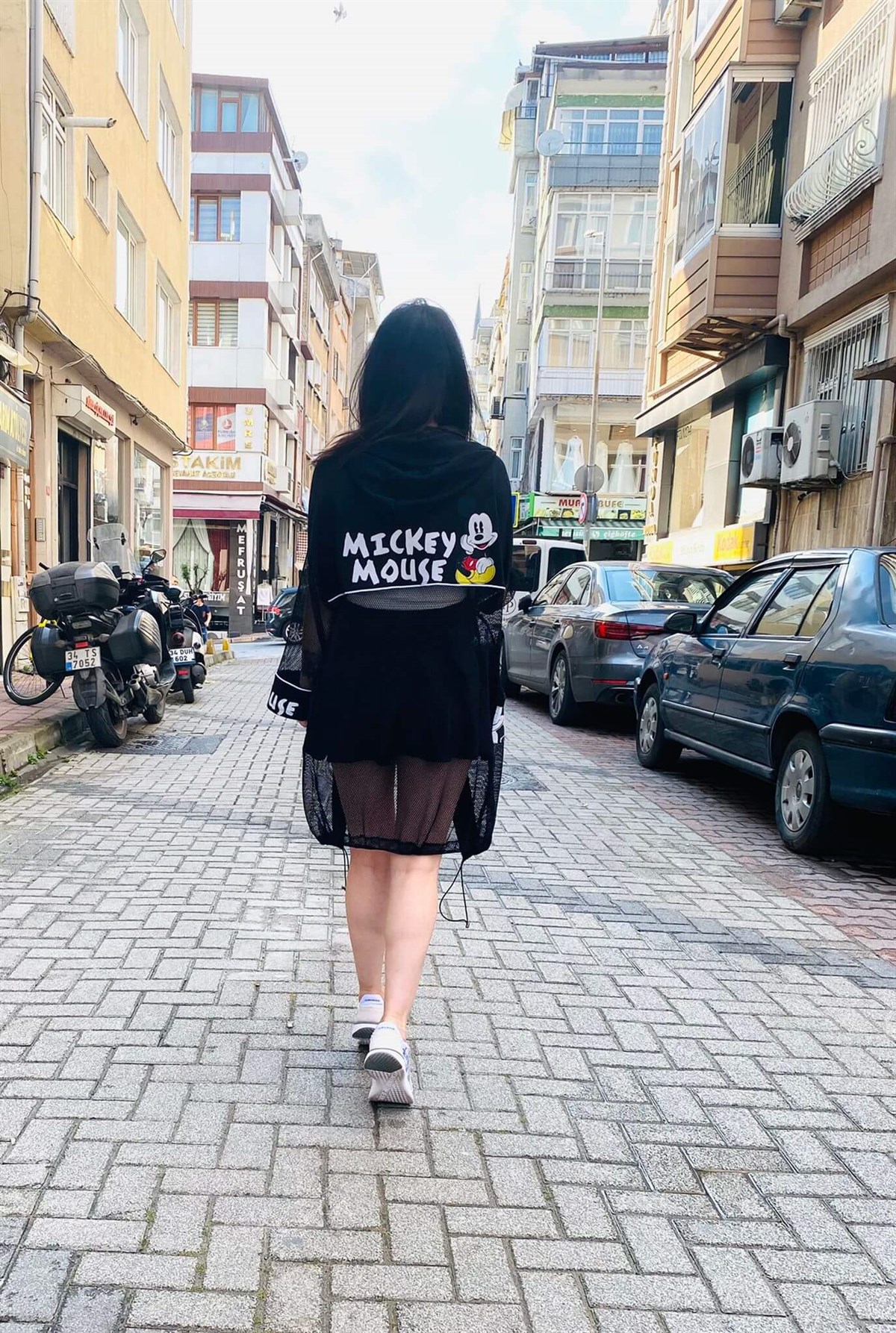 Fileli Siyah Cepli Mickey Kimono