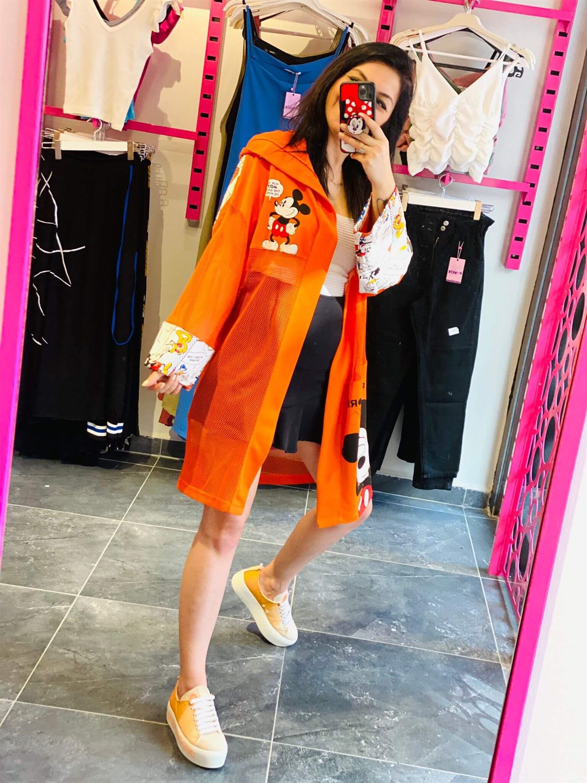 Fileli Turuncu Mickey Kimono