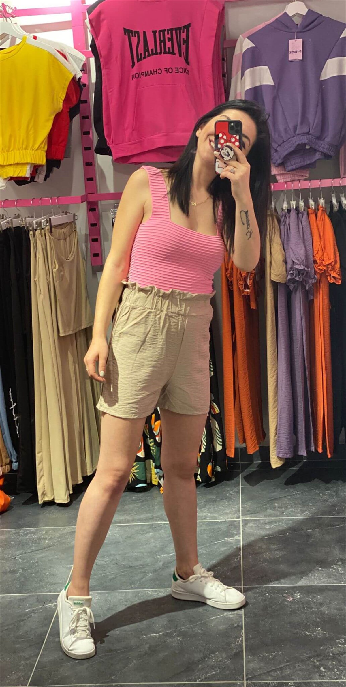 Fitilli Kalın Askılı Şeker Pembe Crop Top