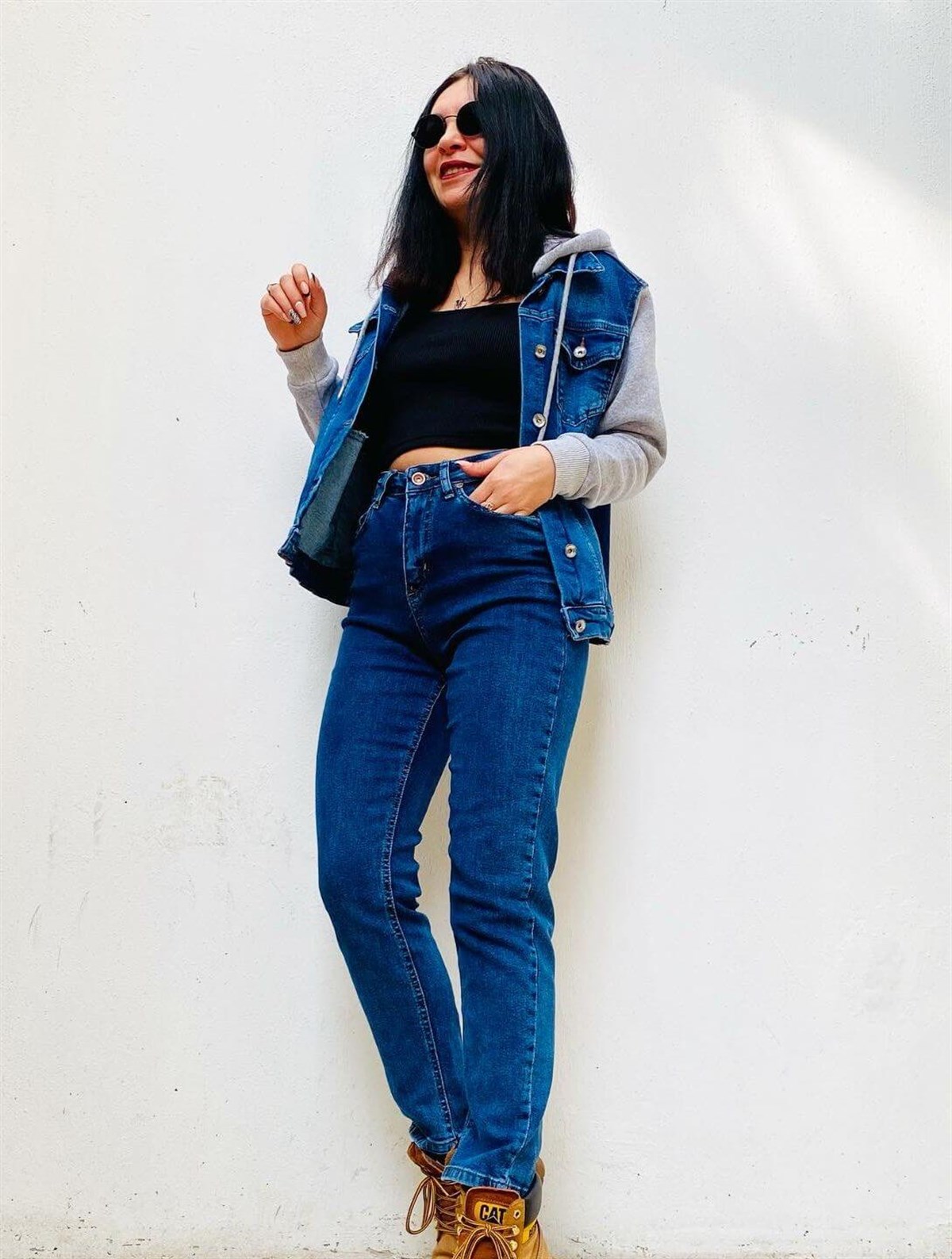 Full Likralı Basic Mavi Mom Jean