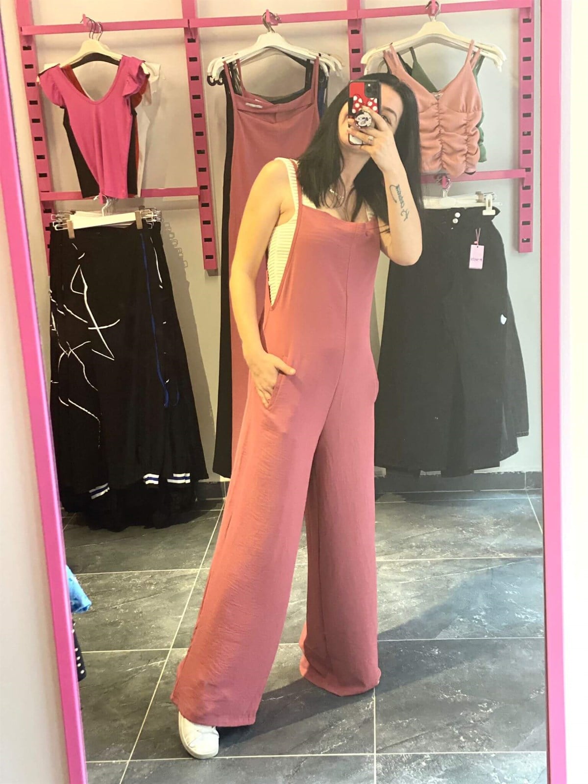 Gül Rengi Cepli Ayrobin Salopet
