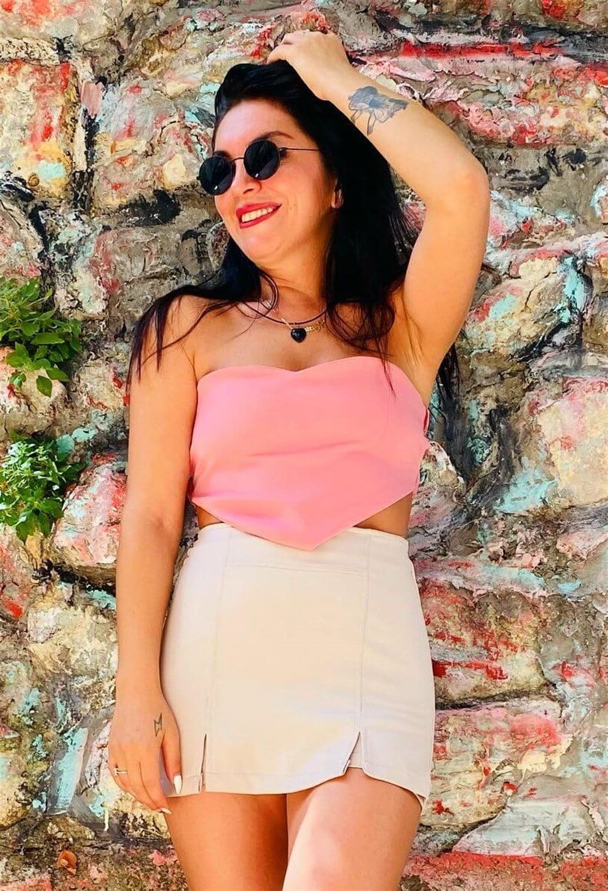 Gül Rengi Mendil Tasarım Straplez Crop Top