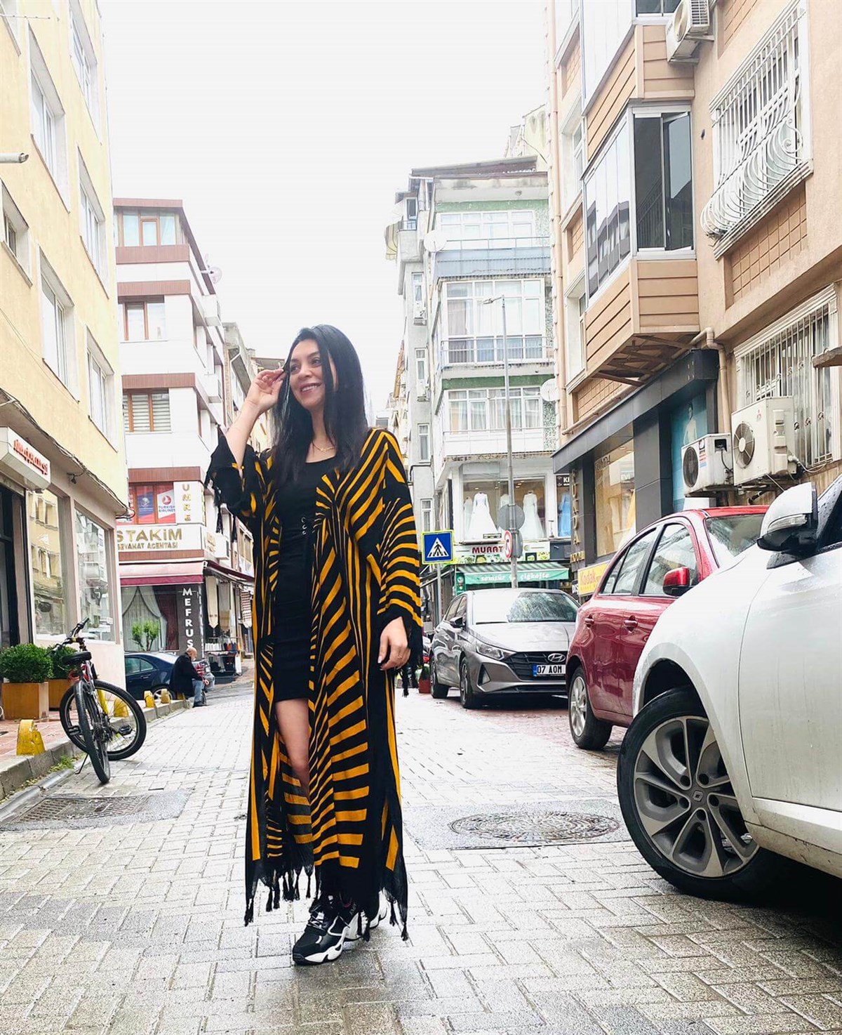 Hardal Desenli Püskül Detaylı Kimono