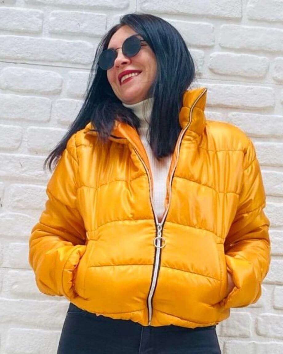 Hardal Parlak Su Geçirmez Pofidik Şişme Mont