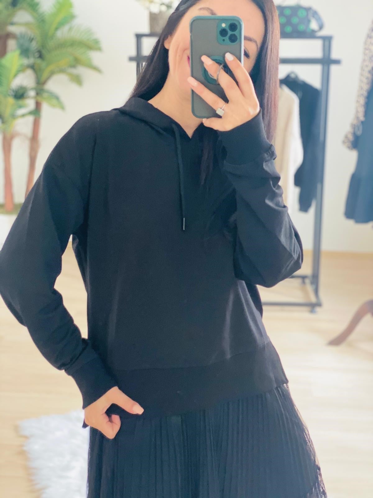 Kapşonlu Yırtmaç Detaylı Sweatshirt