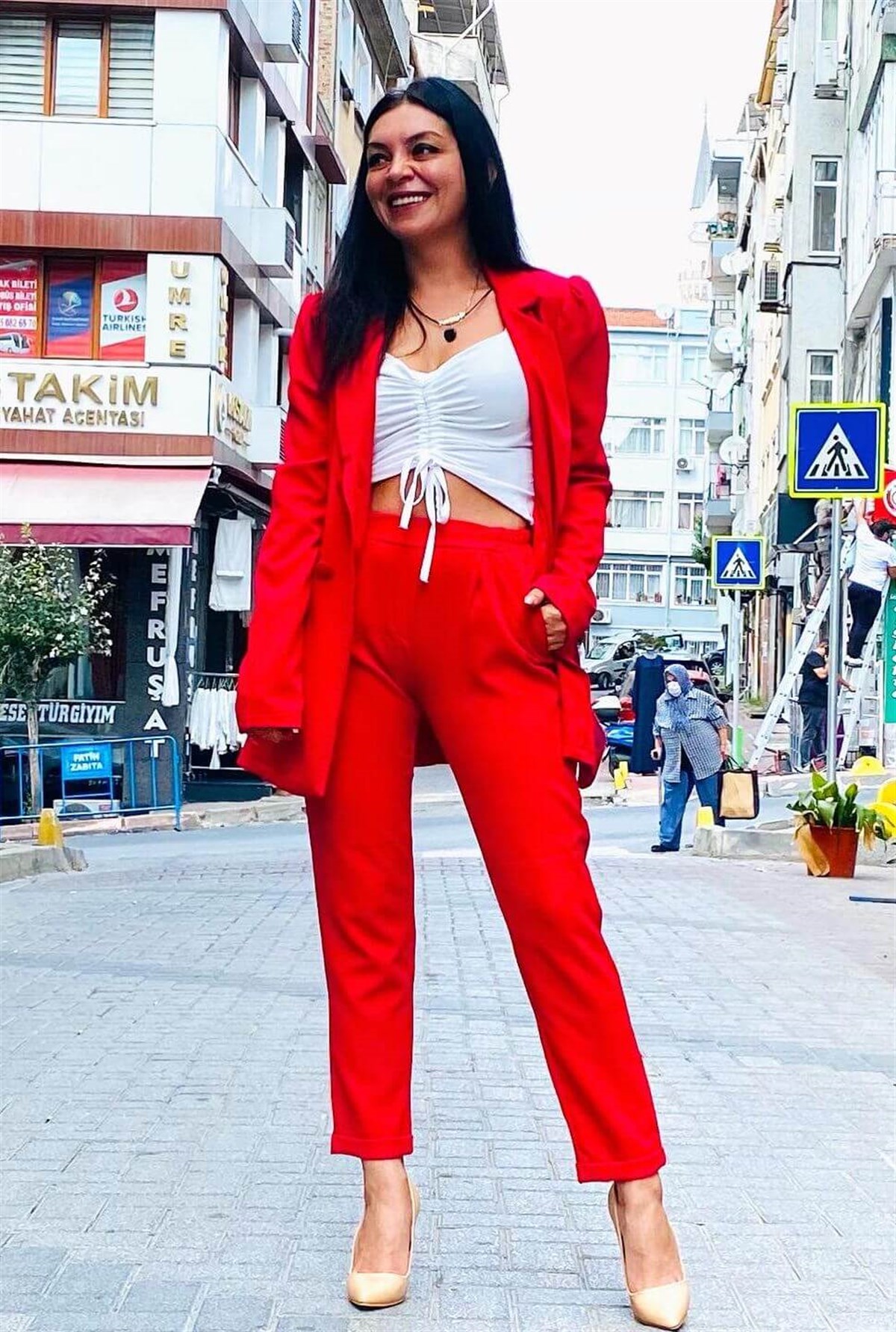 Kırmızı Omuz Vadkalı Blazer Ceket