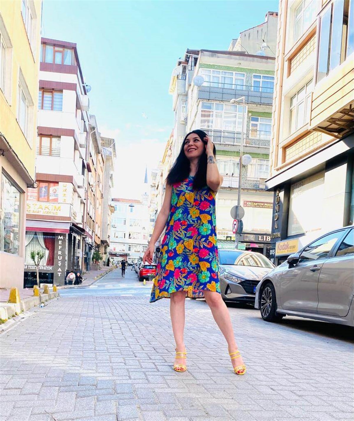 Lacivert Renkli Baskılı Oversize Tunik Elbise