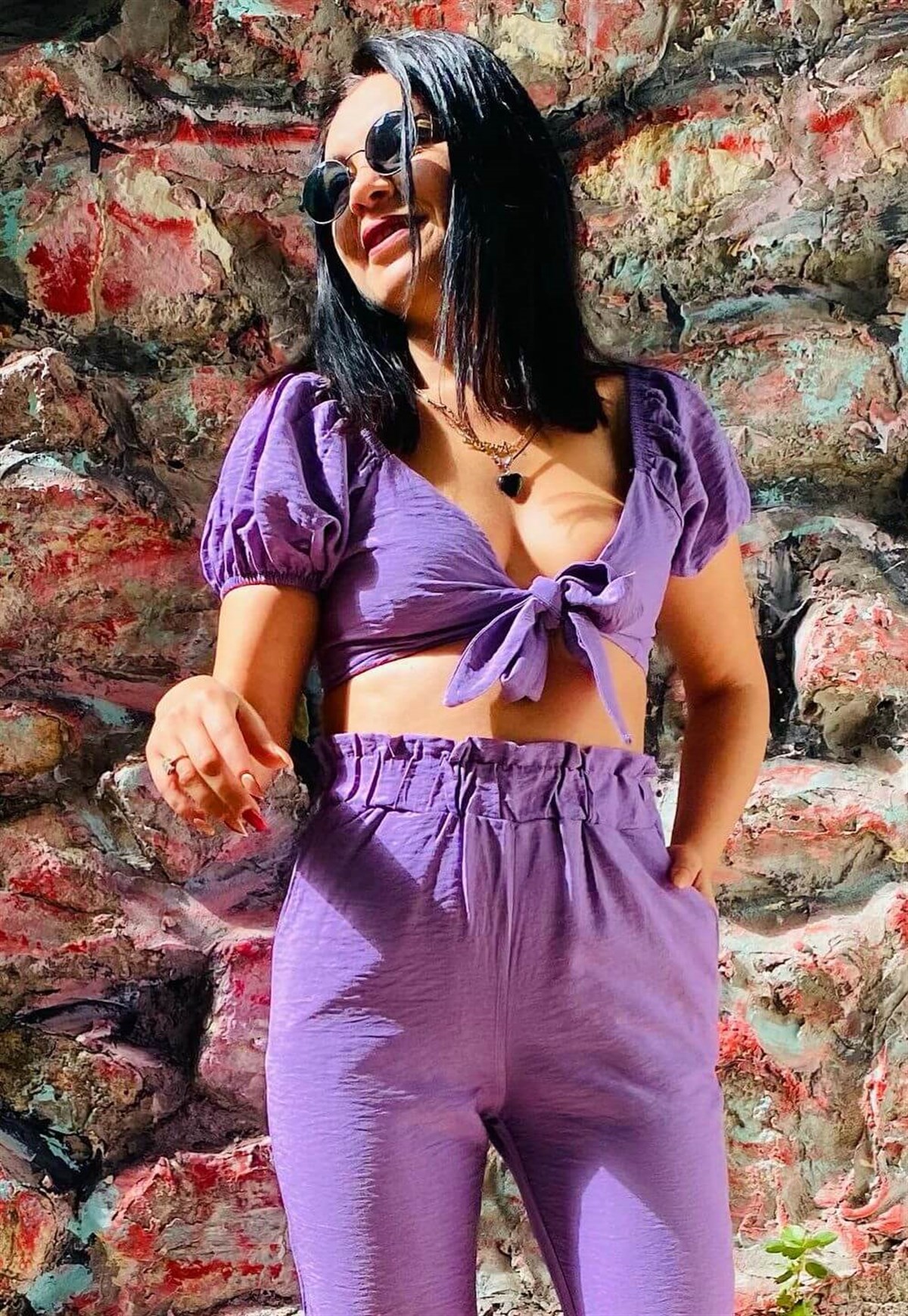 Lila Ham Keten Tasarım Crop Bluz