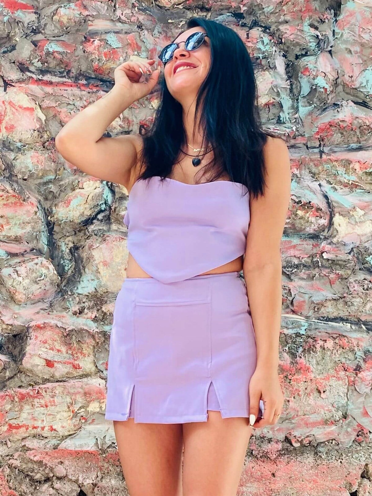 Lila Mendil Tasarım Straplez Crop Top