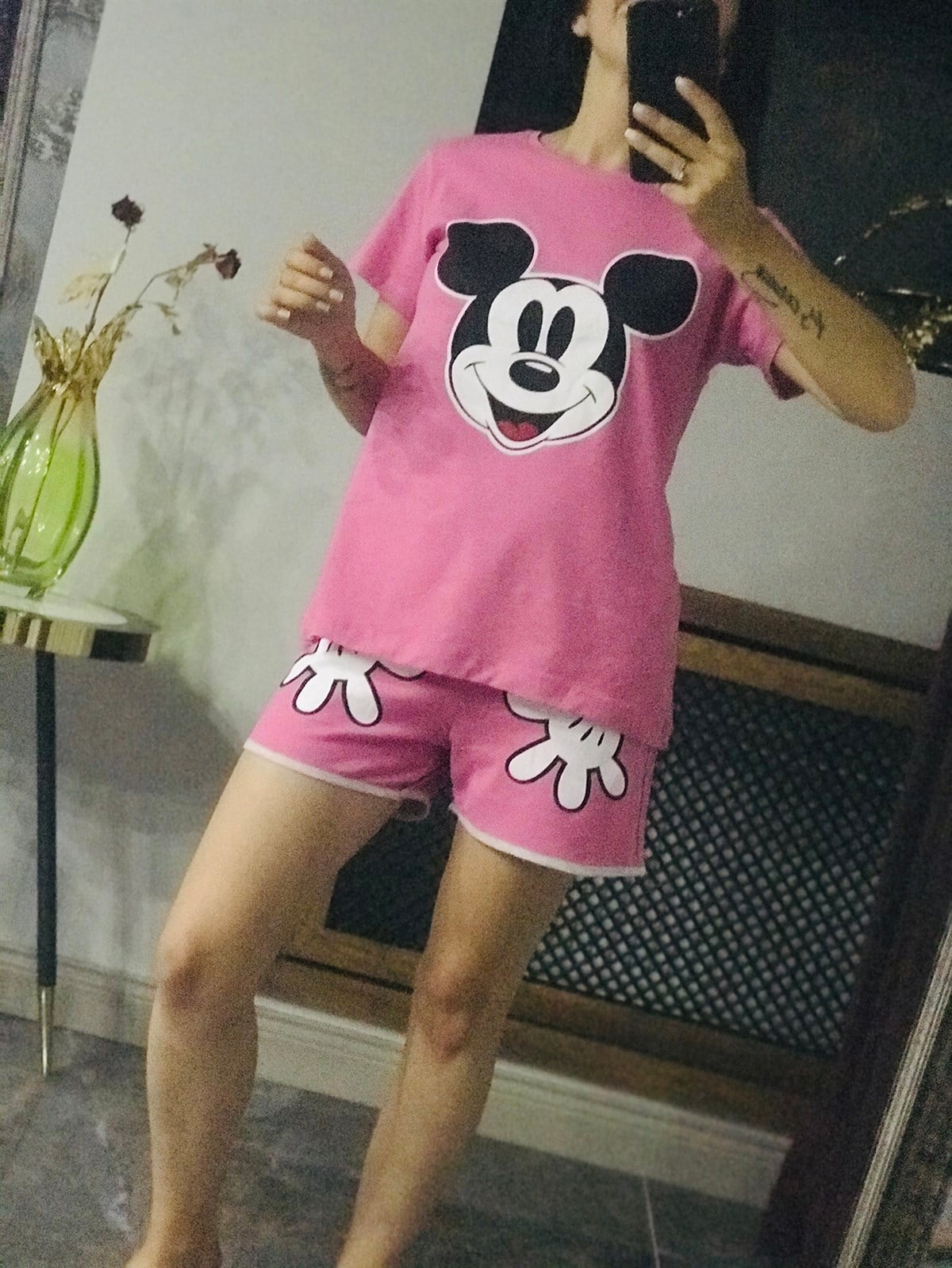 Mickey Pembe Şortlu Pijama Takım