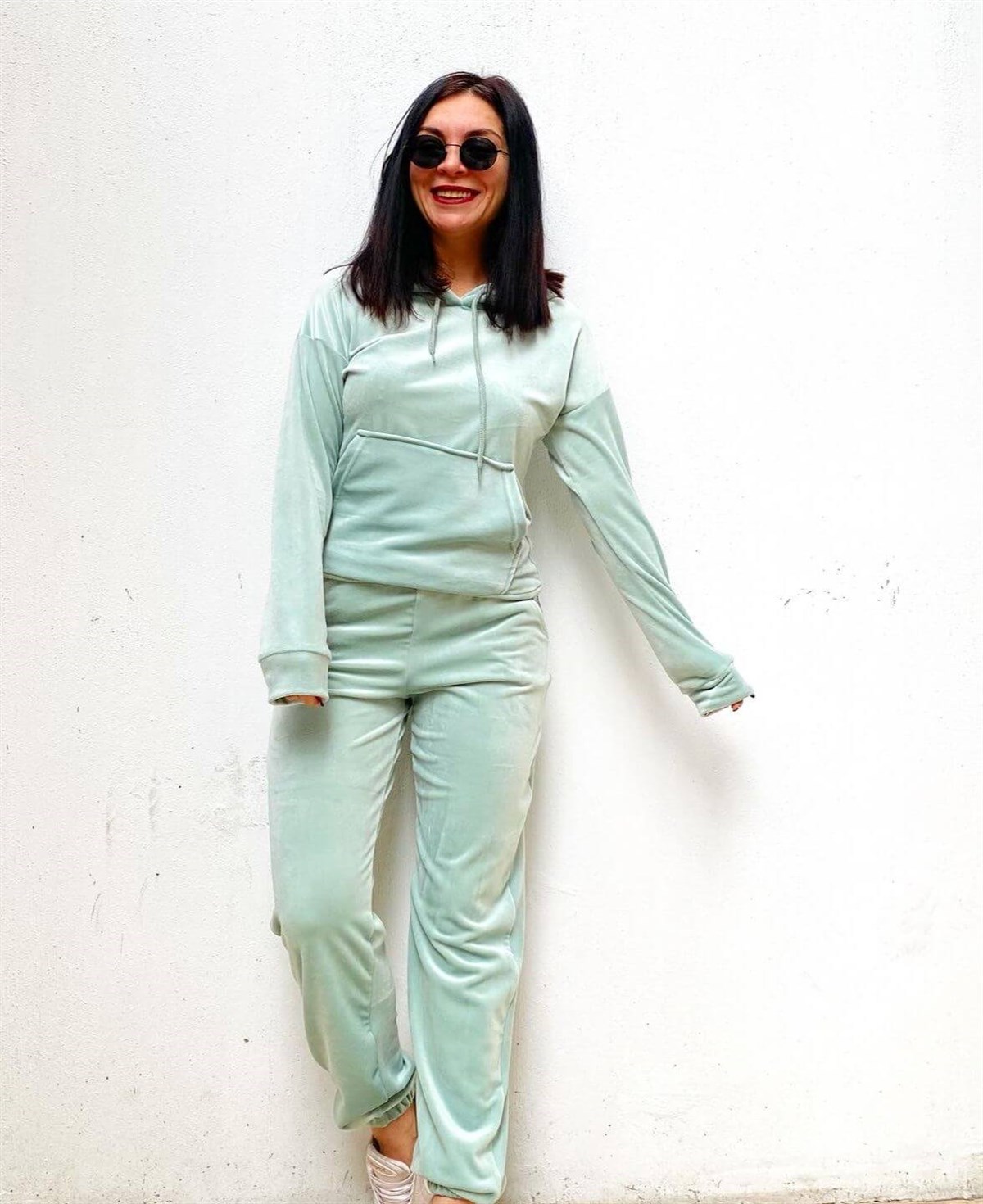 Mint Kapişonlu Kadife Takım