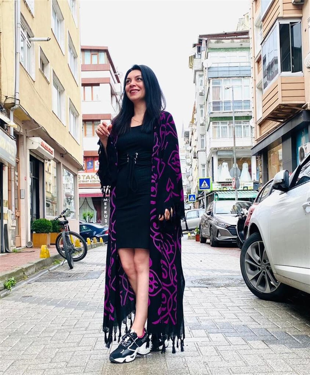 Mor Desenli Püskül Detaylı Kimono