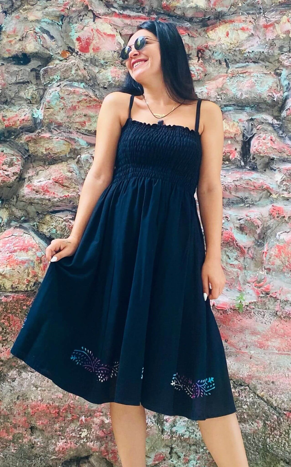 Oversize Gipeli Omuzları İple Bağlanabilir %100 Pamuklu Elbise