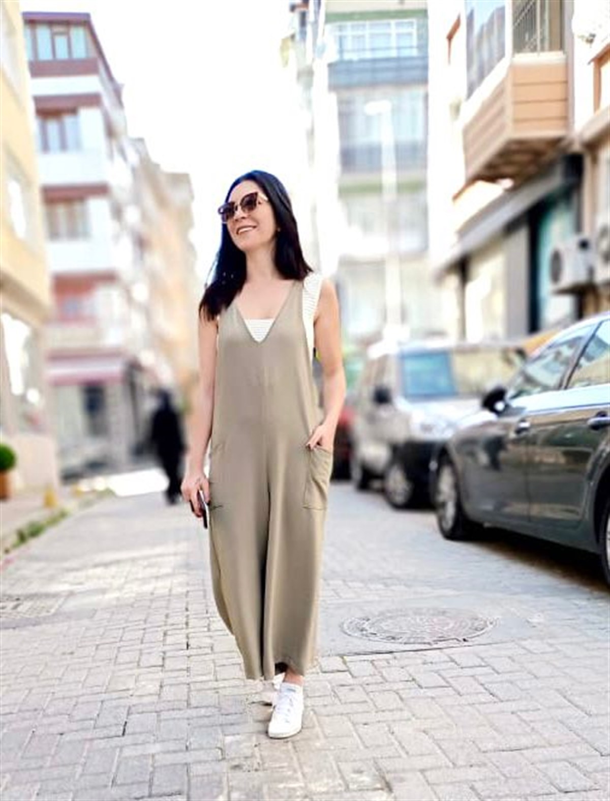 Rahat Kalıp Tasarım Yeni Sezon Cepli Haki Tulum