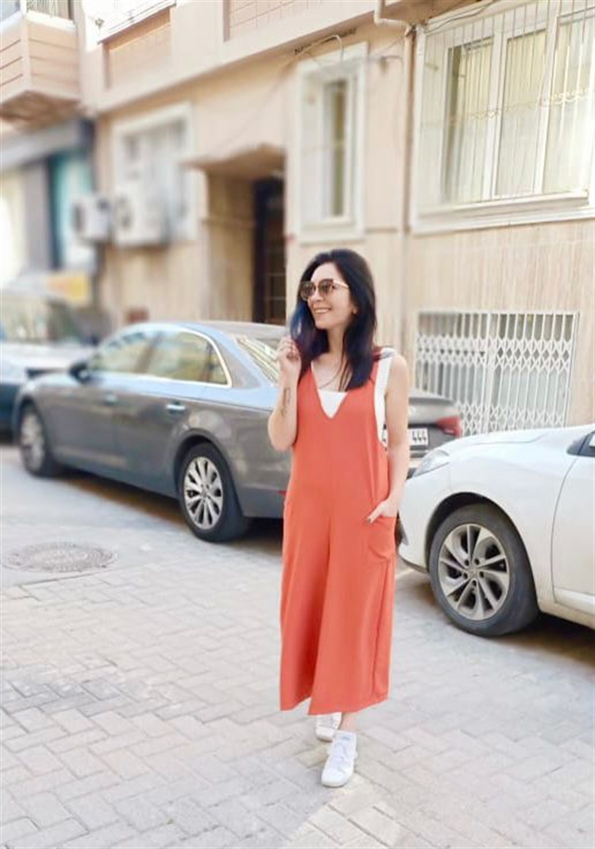 Rahat Kalıp Tasarım Yeni Sezon Cepli Turuncu Tulum