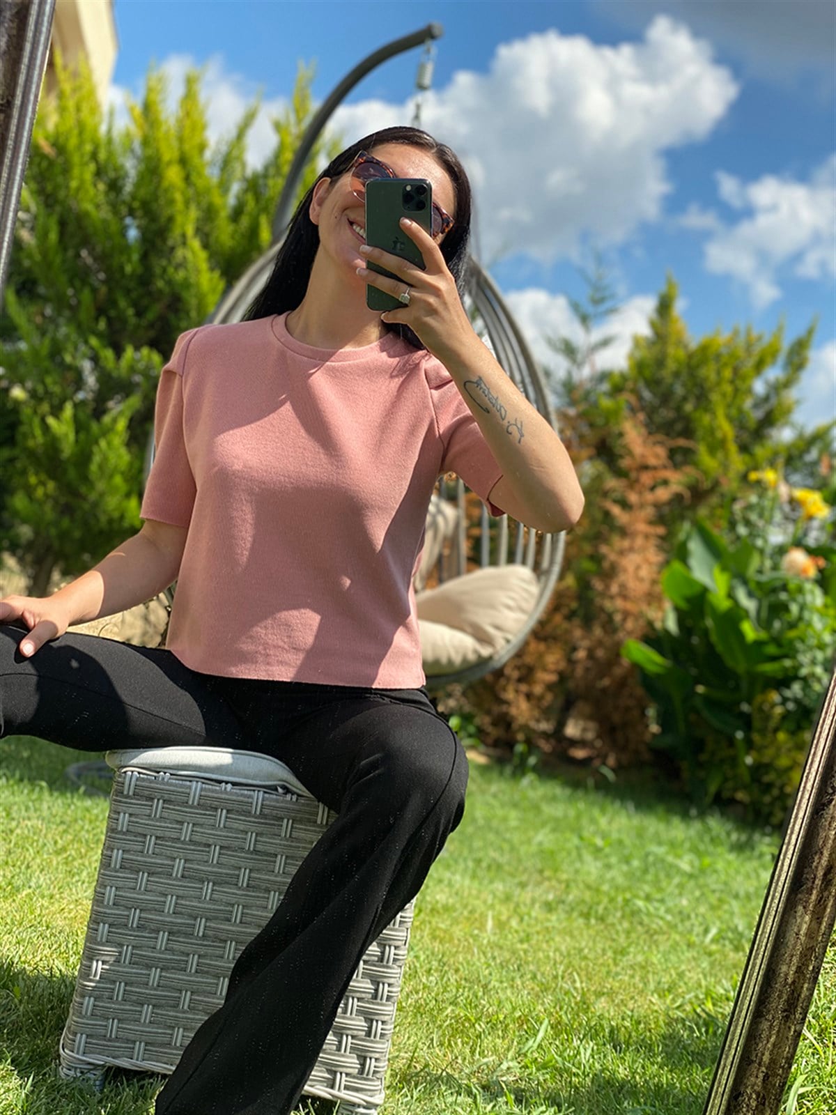 Selanik Kumaş Omuz Detaylı Gül Kurusu Bluz