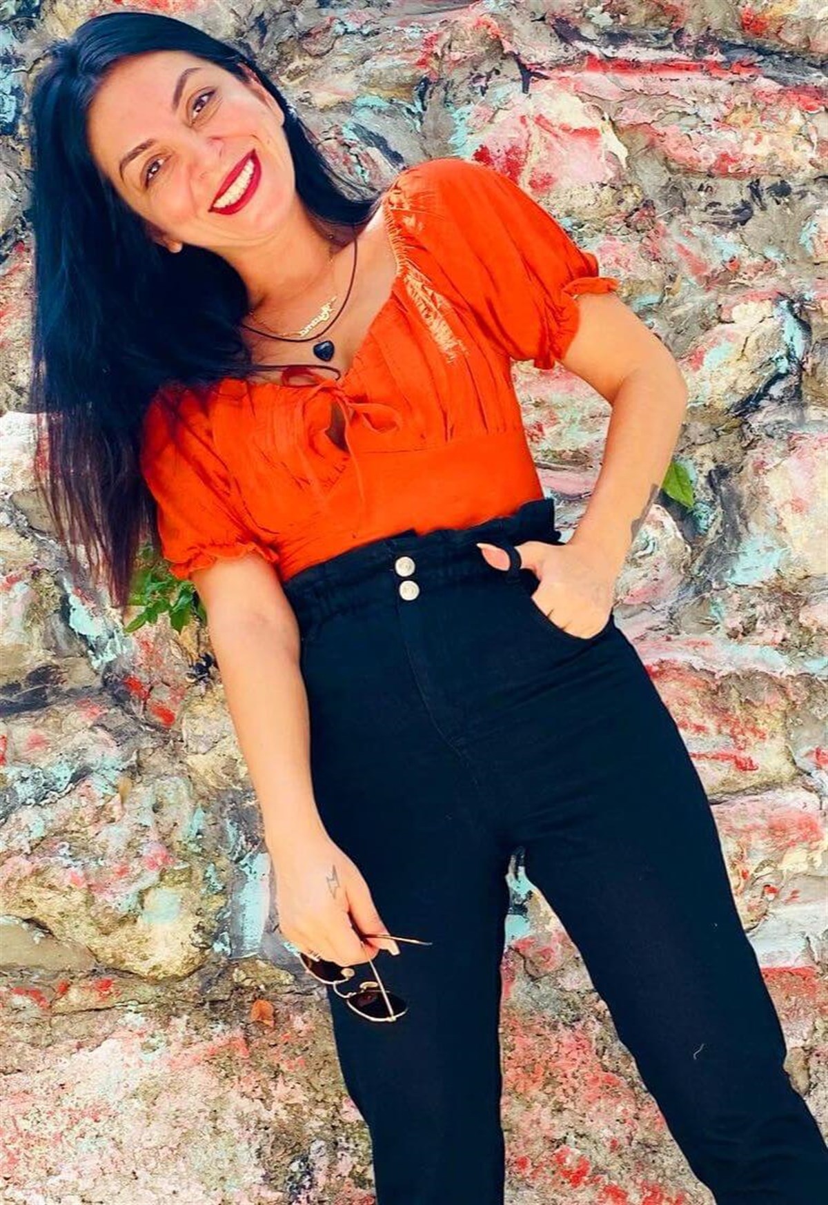 Turuncu Ham Keten Tasarım Crop Bluz