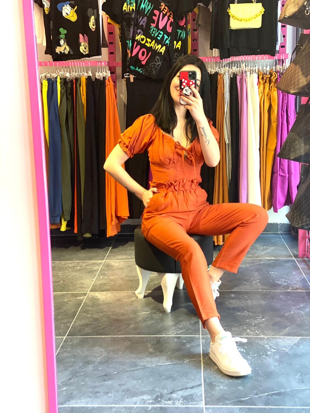 Turuncu Renk Tasarım Keten Takım