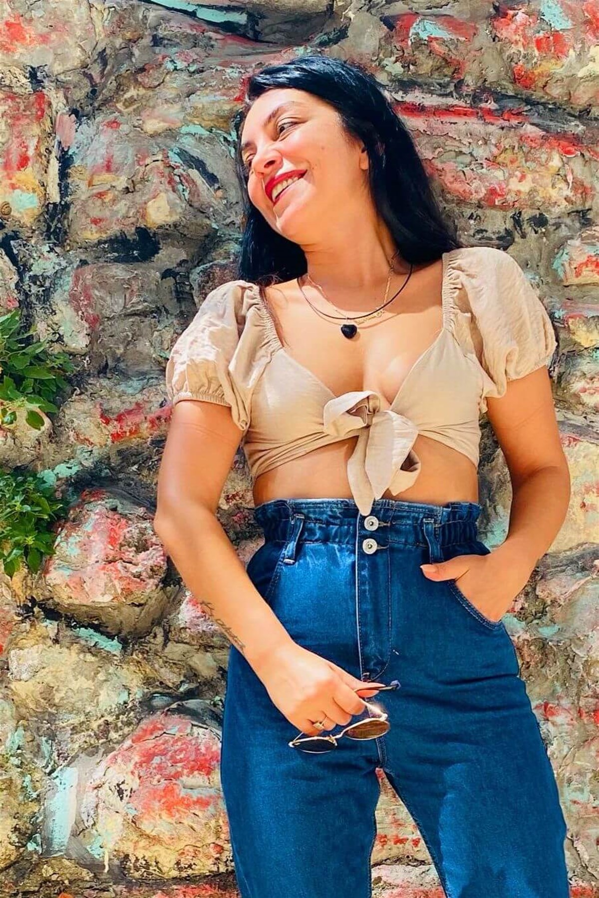 Vizon Ham Keten Tasarım Crop Bluz