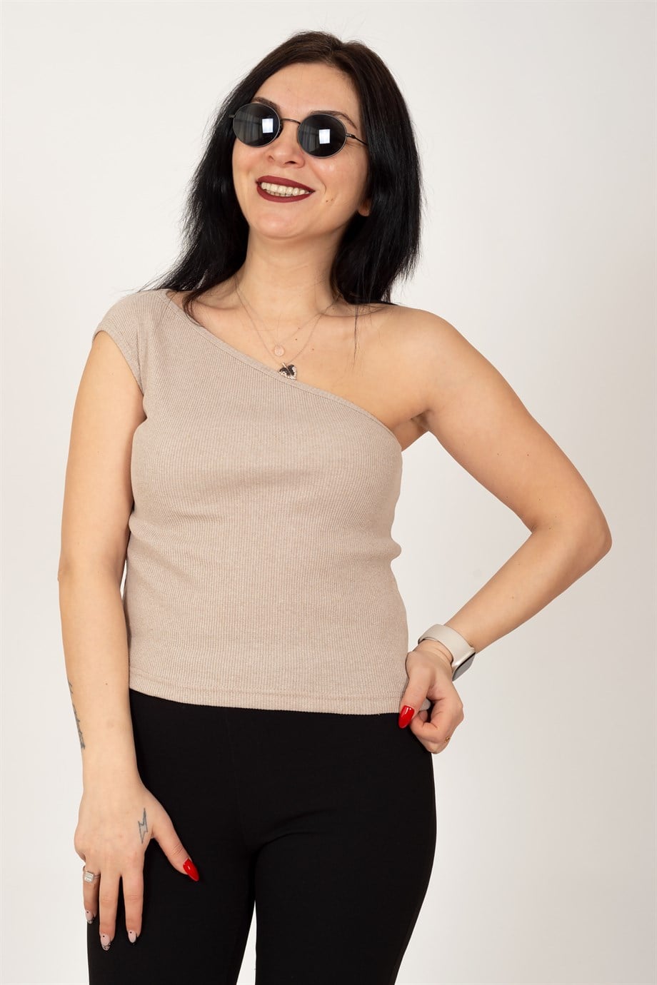 Vizon Tek Omuz Açık Kaşkorse Bluz