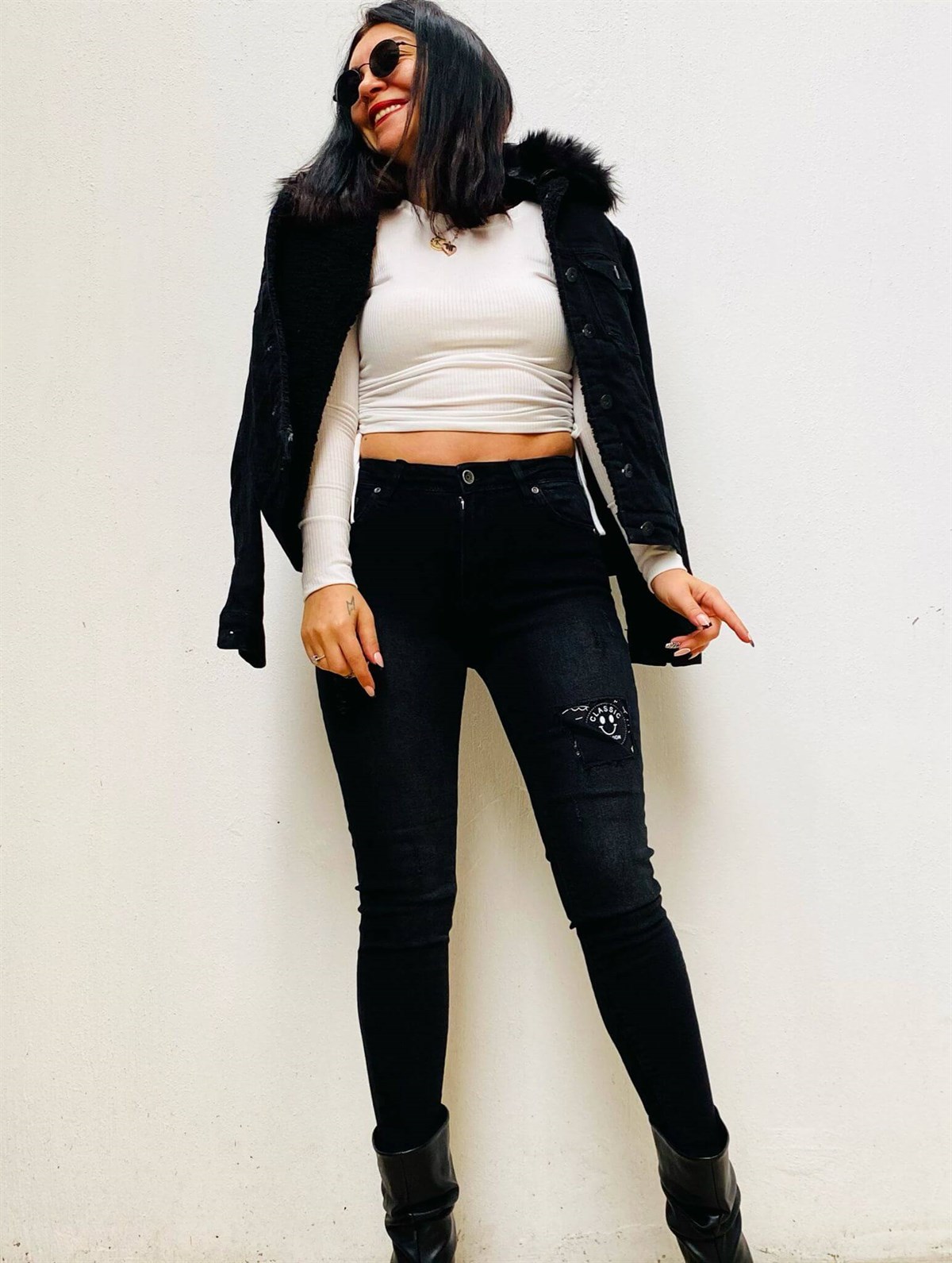 Yama Detaylı Antrasit Full Likralı Skinny Jean