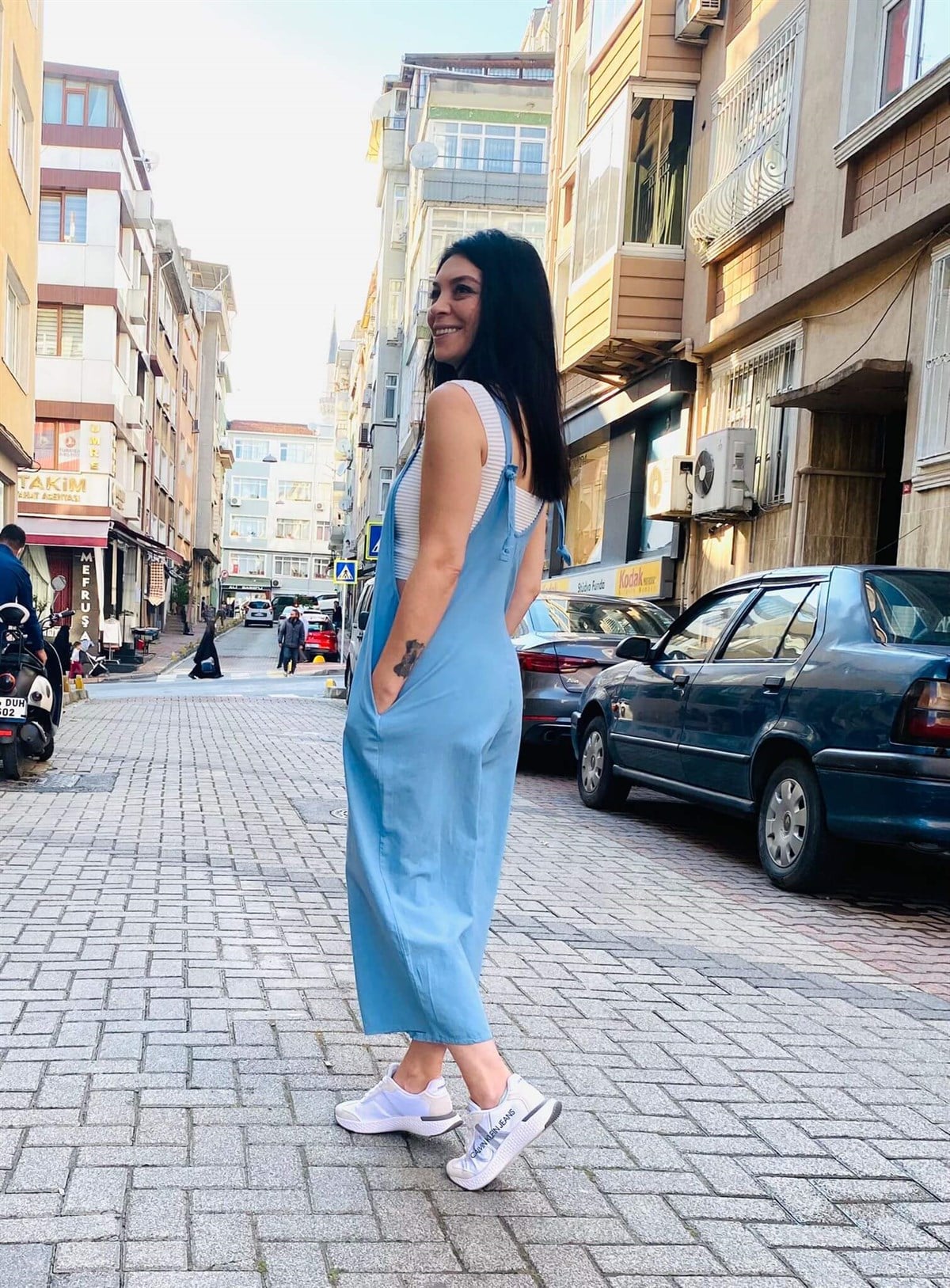 Yeni Sezon Bebe Mavisi Pamuklu Keten Salopet