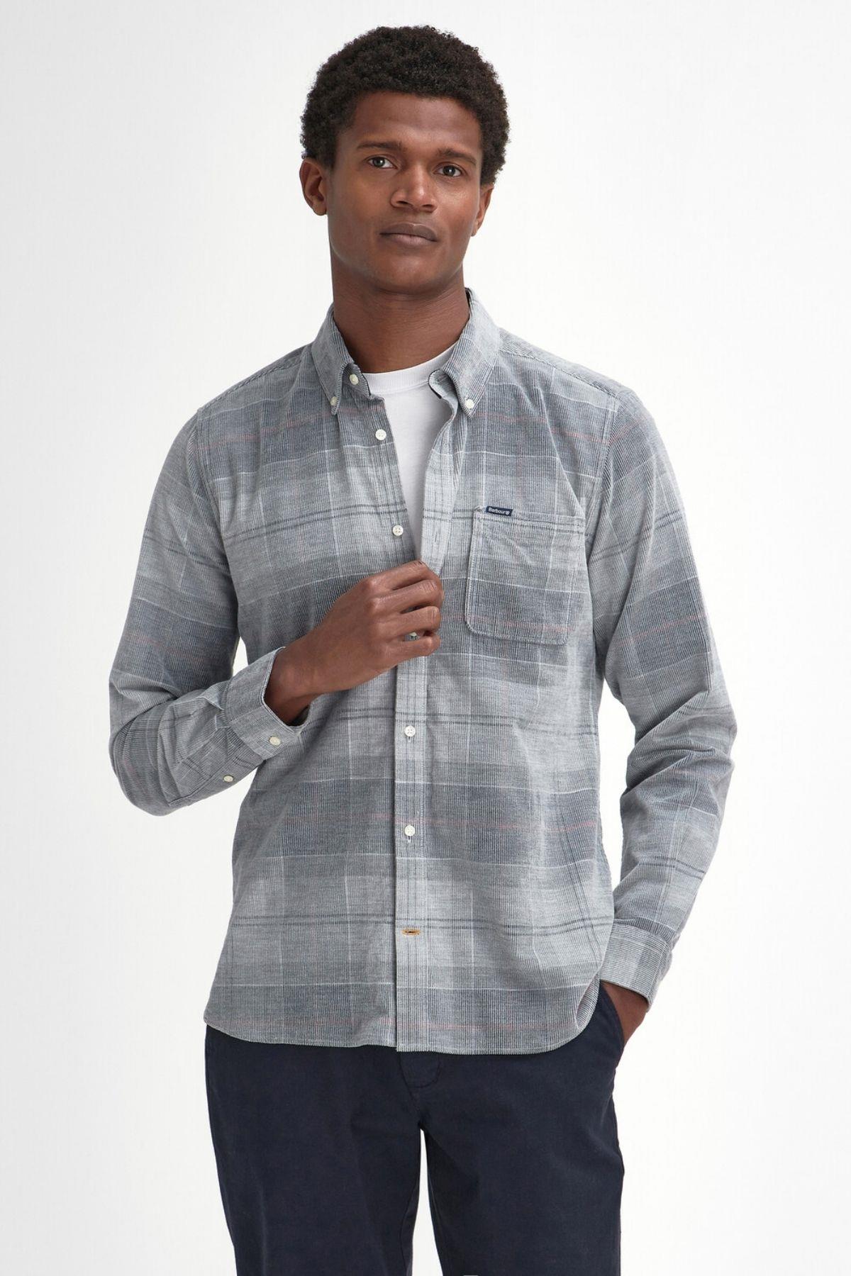 Barbour Blair Tailored Tartan Kadife Gömlek TN21 Blue Granite