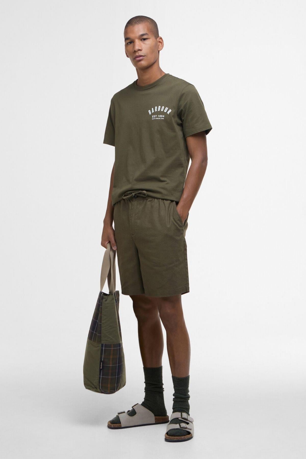 Barbour Cotton Linen Relaxed Şort SG31 Light Sage