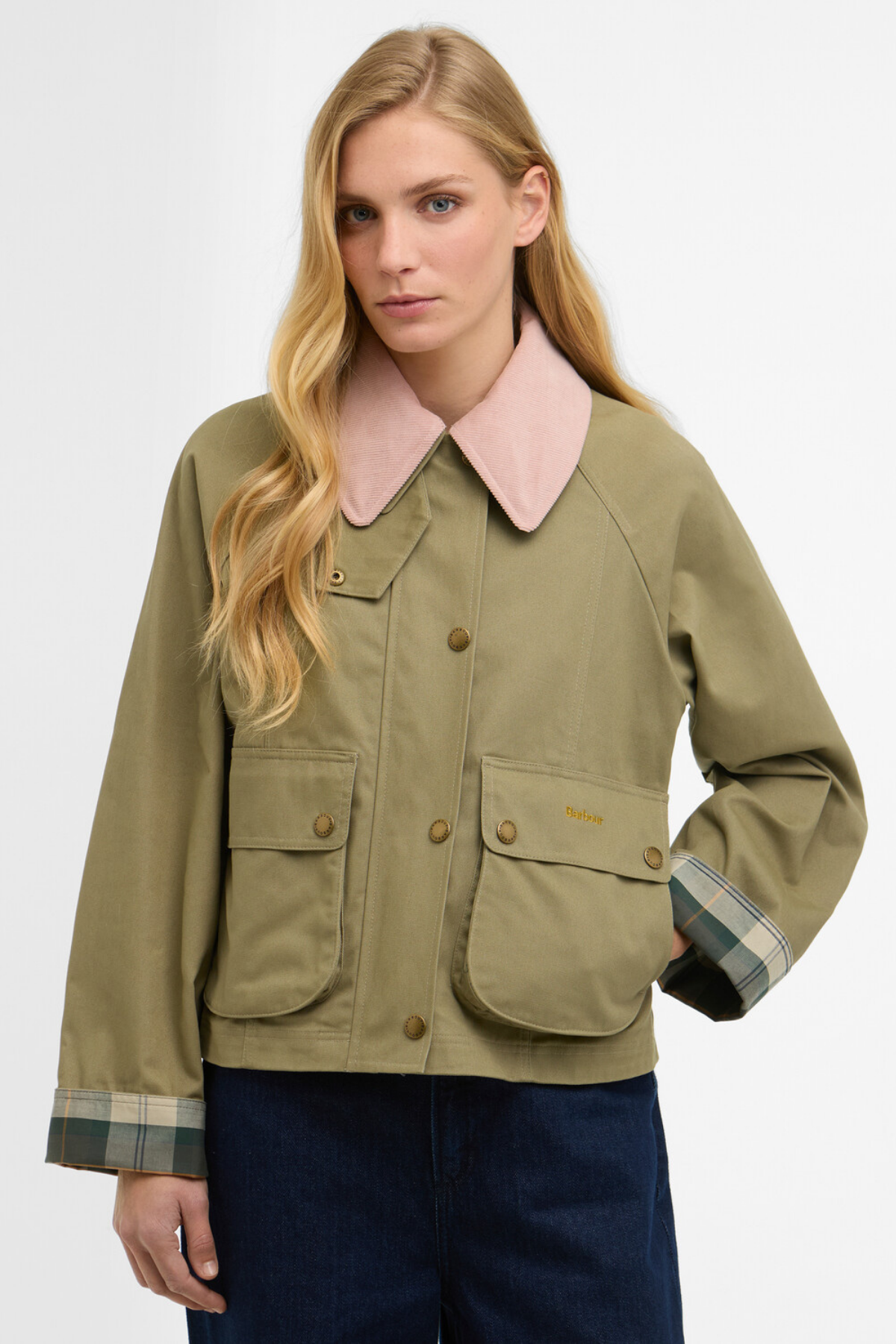 Barbour Cropped Beadnell Casual Ceket OL31 Bleached Olive/Ancient/Gardenia