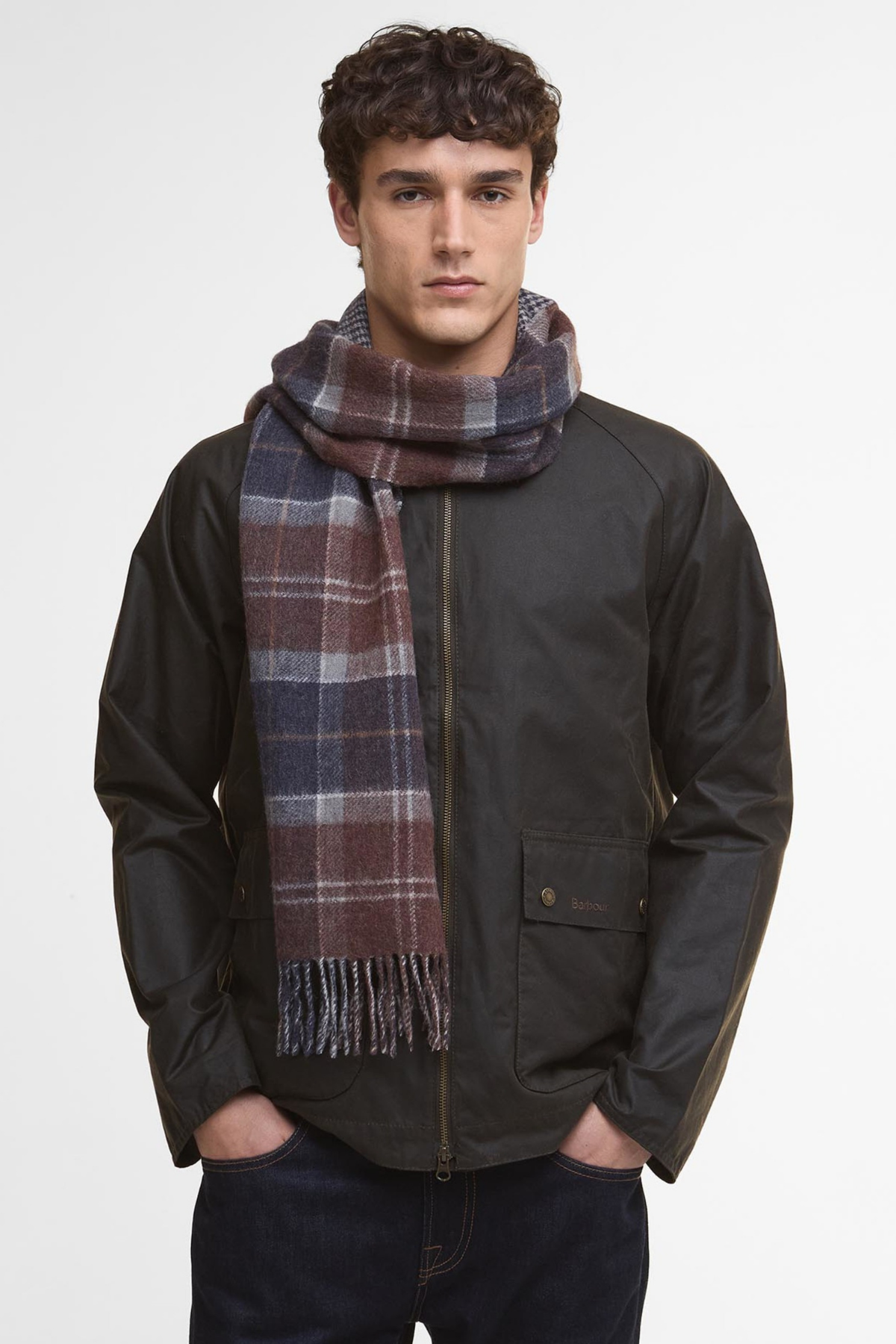 Barbour Dramside Çift Taraflı Atkı TN38 Midnight Oak Tartan