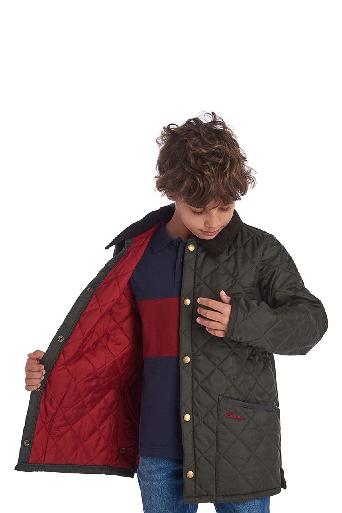Barbour Erkek Çocuk Liddesdale Kapitone Ceket Olive/Red