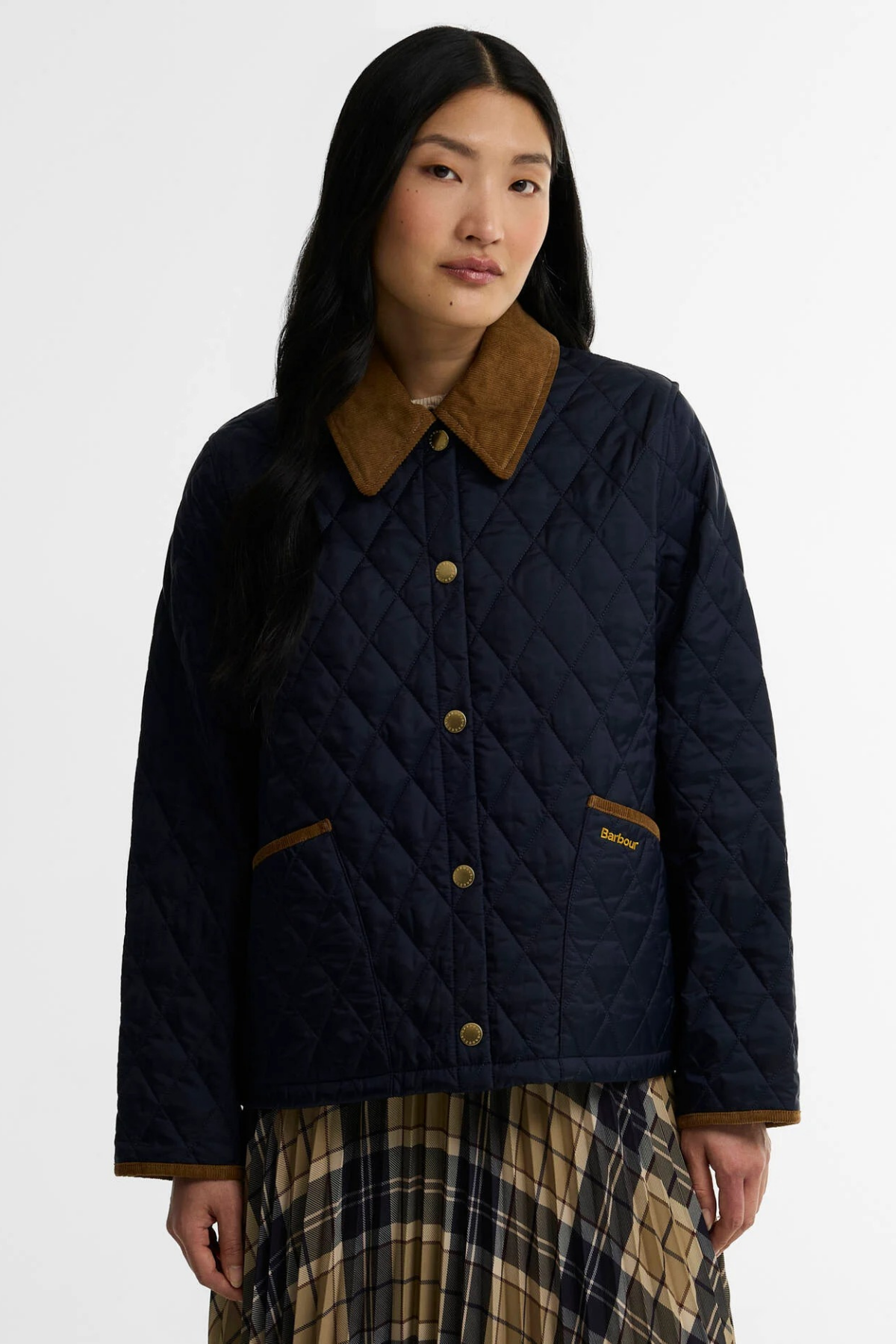 Barbour Icons Cropped Liddesdale Kapitone Ceket NY52 Dark Navy Birchwood