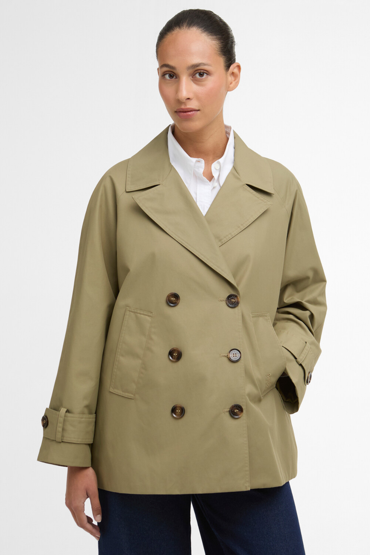 Barbour Maisy Showerproof Ceket OL31 Bleached Olive/Dress Navy Tartan