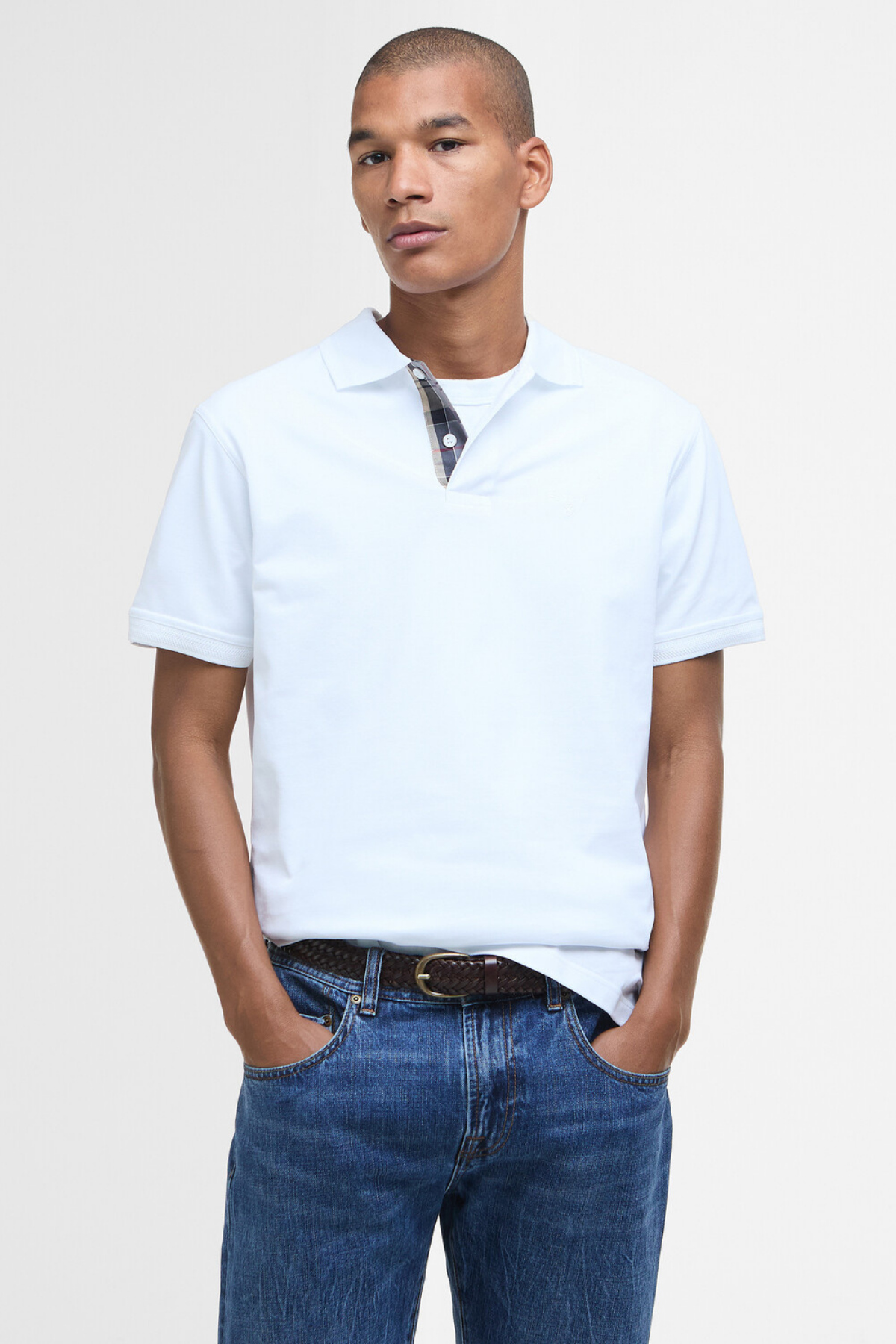 Barbour Premium Tartan Pique Polo Yaka WH11 White