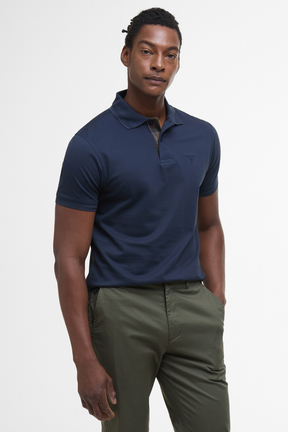 Barbour Premium Tartan Pique Polo Yaka NY91 Navy