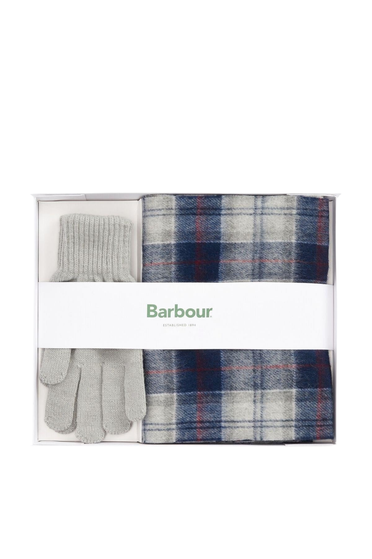 Barbour Tartan Atkı ve Eldiven Hediye Seti TN27 Blue Granite