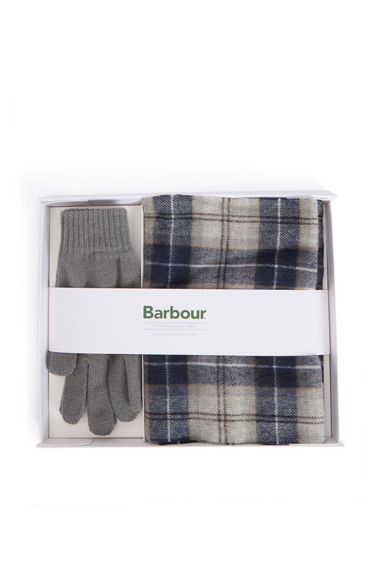 Barbour Tartan Atkı ve Eldiven Hediye Seti TN38 Grey Midnight