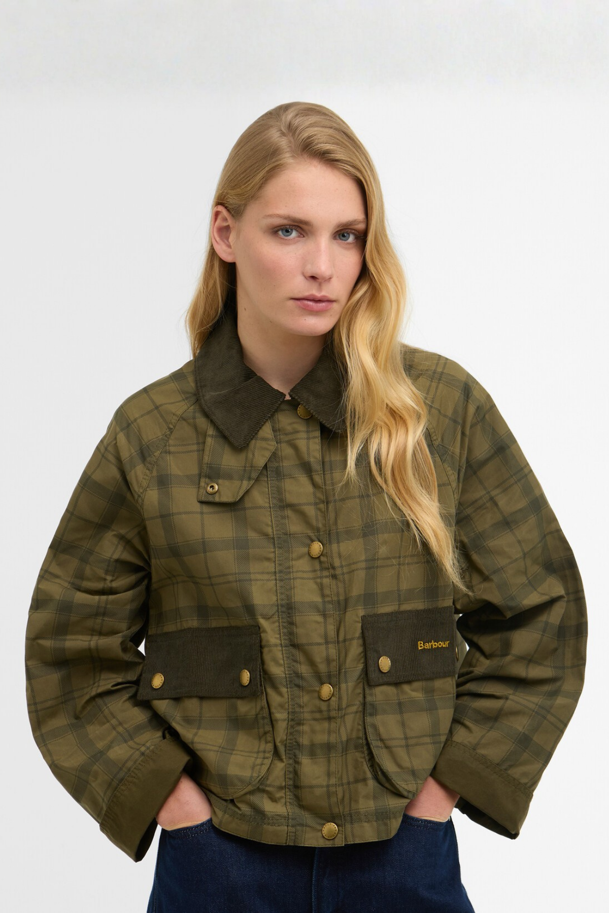 Barbour Tartan Cropped Beadnell Casual Ceket OL32 Dusky Green Tartan/Highland