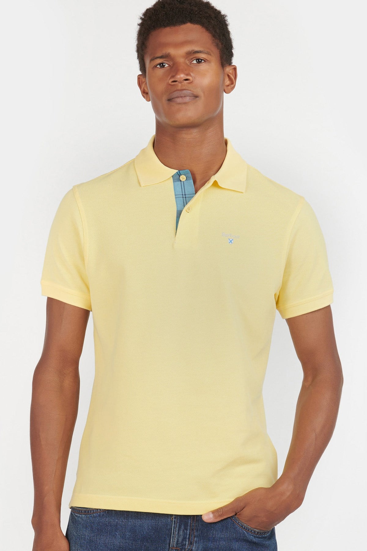 Barbour Tartan Pique Polo Shirt YE11 Corn