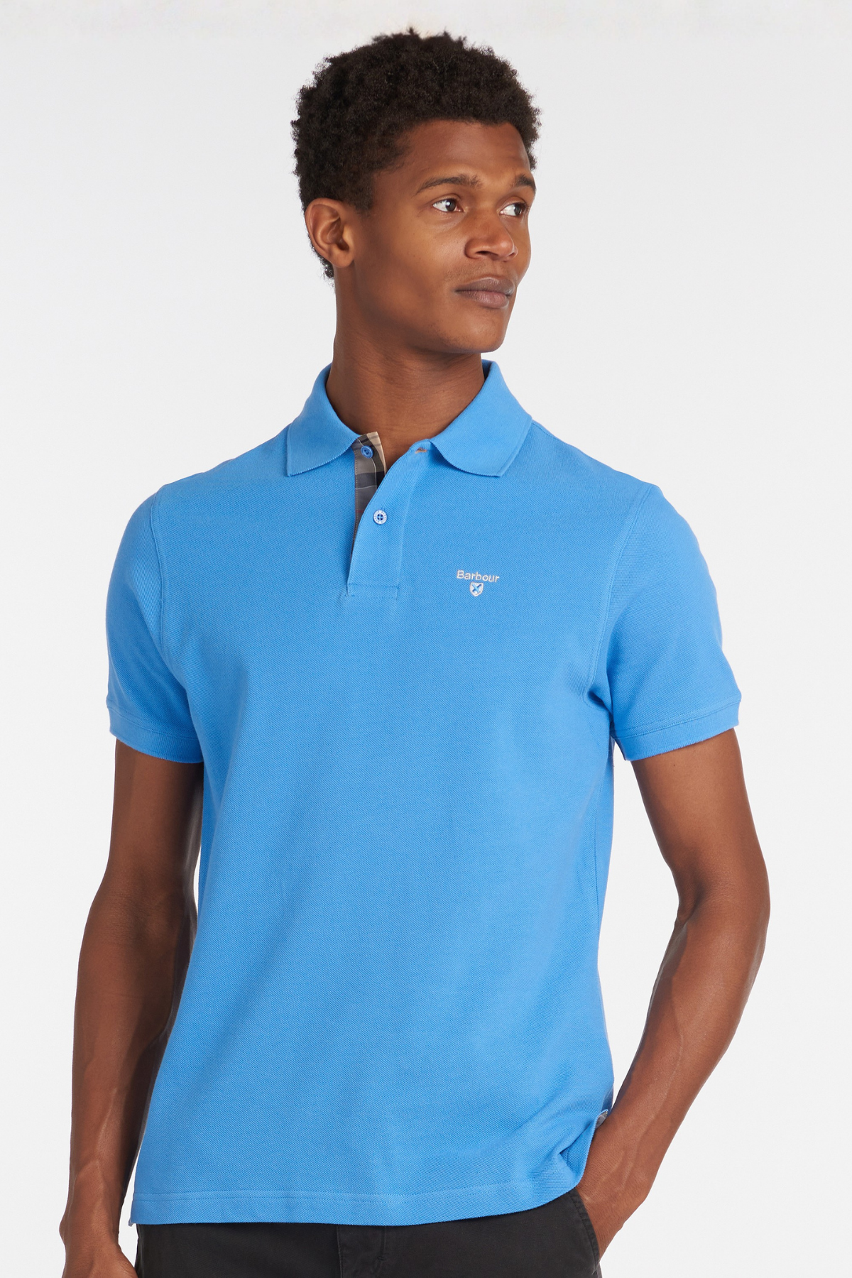 Barbour Tartan Pique Polo Yaka BL95 Delft Blue