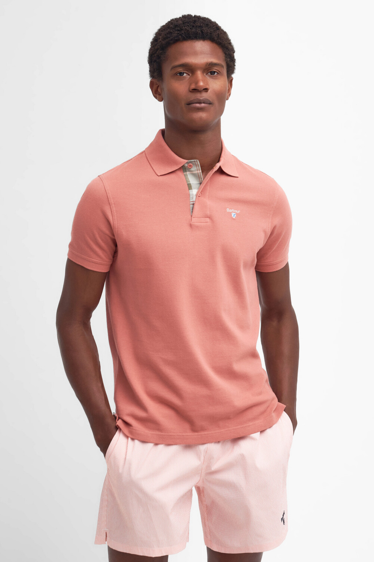 Barbour Tartan Pique Polo Yaka PI55 Pink Clay