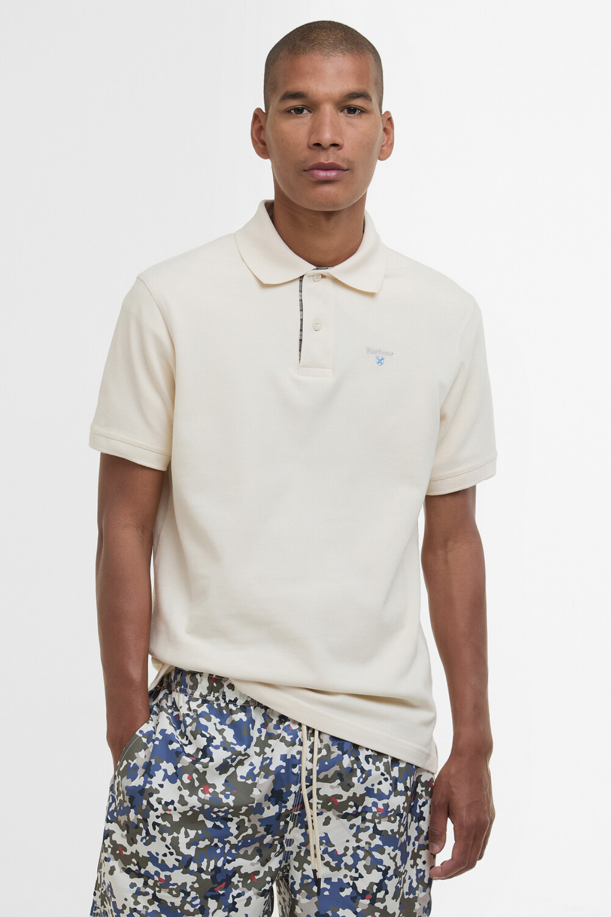 Barbour Tartan Pique Polo Yaka WH52 Antique White