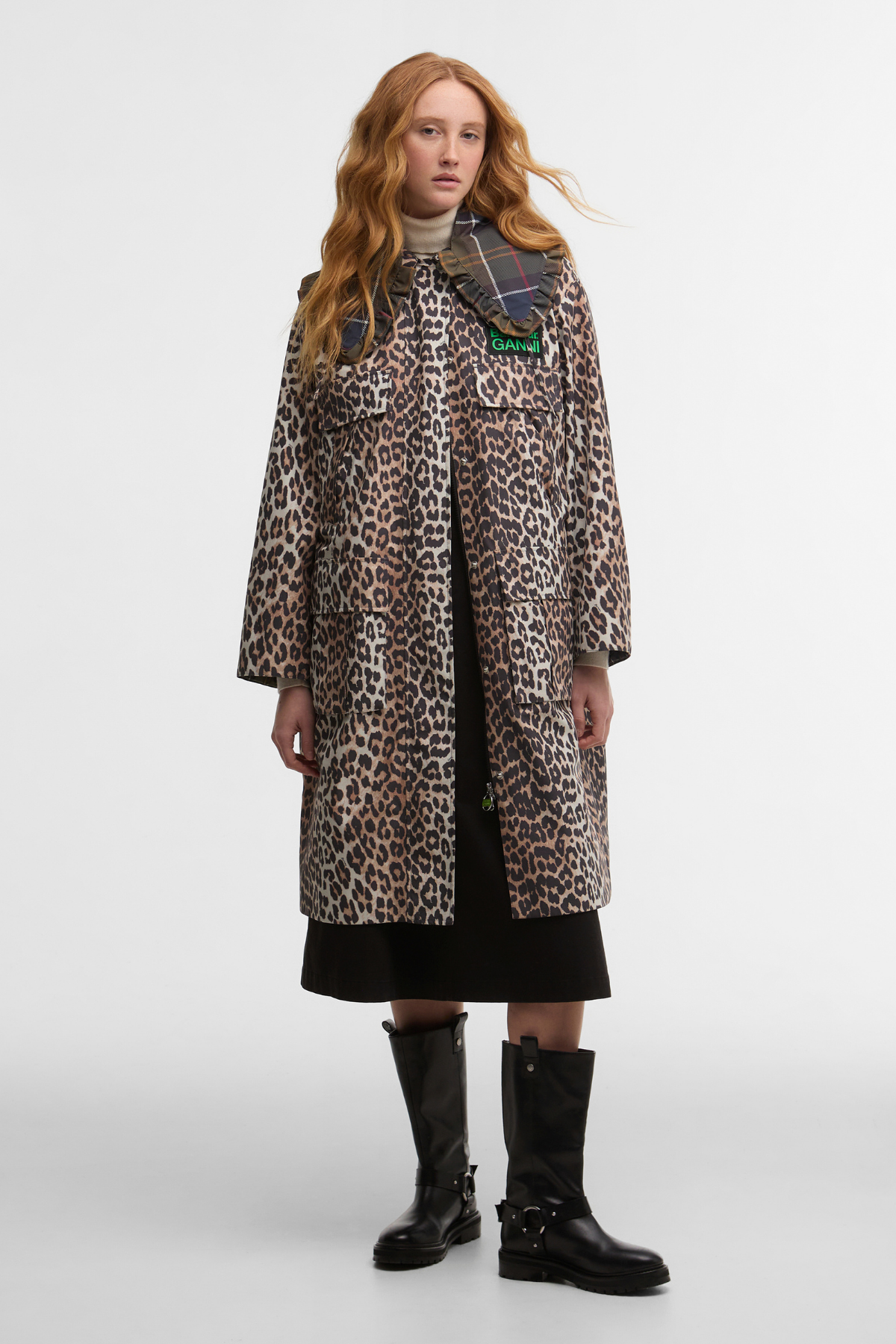 Barbour x Ganni Leopard Waterproof Parka Ceket BK11 Ganni Leopard Print
