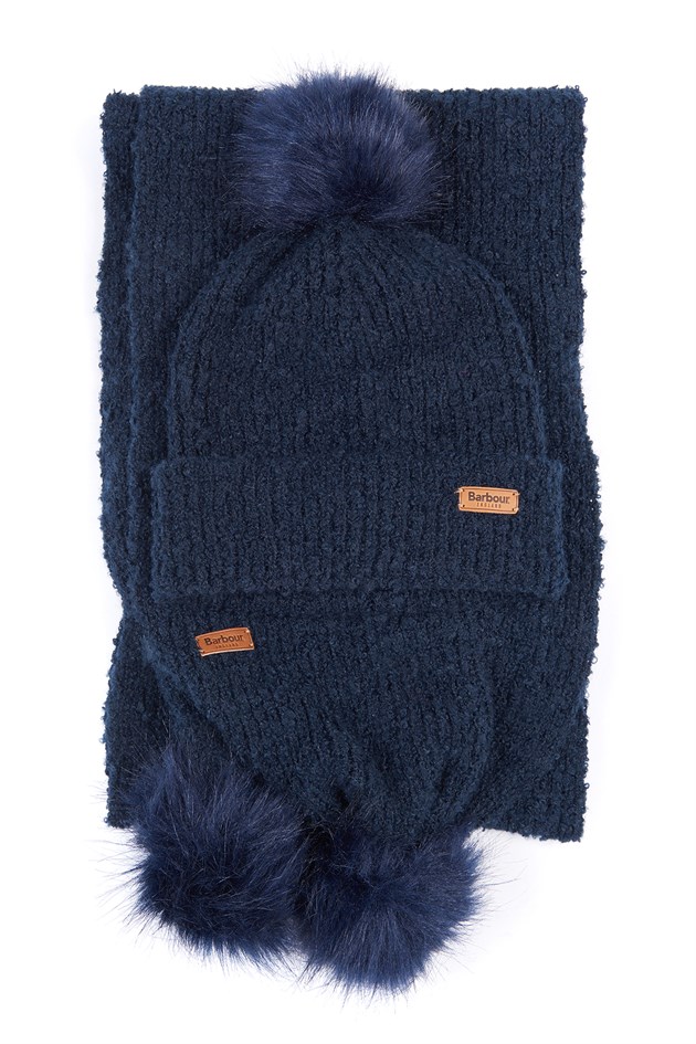 Barbour Boucle Bere & Scarf Set Navy