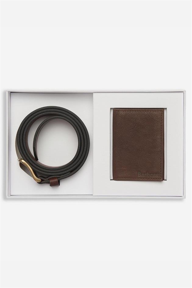 Barbour Haydon Wallet/Belt Gift Set BR31 Brown/Hessian