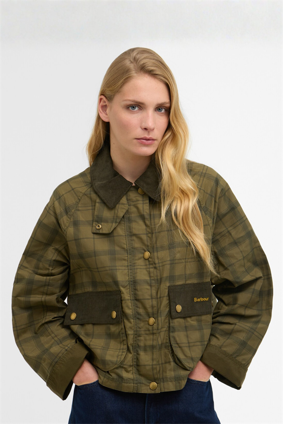Barbour Tartan Cropped Beadnell Casual Ceket OL32 Dusky Green