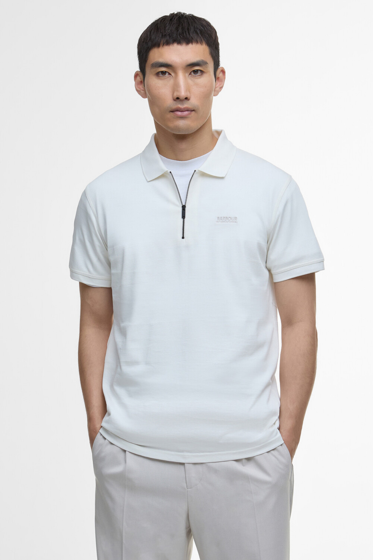 B.Intl Chapter Jacquard Texture Polo Yaka WH32 Whisper White